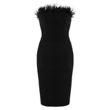 kamames Strapless Bandages Dress Sexy Feathers Sleeveless Clothes Club Party 2022 New Women Dress