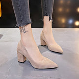 kamames Women Pumps Flock Sweet Thick High Heels Female Sexy Office Pointed Toe Dress Work Pump Cute Shoes Ladies Footwear