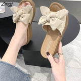 kamames New Summer 7cm Platform Wedge Slippers Women Shoes Butterfly-knot Clog Fabric Bow Mules Flip Flop Light Slides