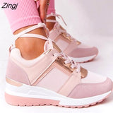 kamames Women Casual Shoes 2023 New Fashion Wedge  Flat Shoes Zipper Lace Up Comfortable Ladies Sneakers Female Vulcanized Shoes