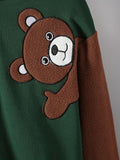 Boys Sherpa Fleece Hooded Sweatshirt With Button Cartoon Bear Graphic Crew Neck Long Sleeve Hoodies For Spring And Autumn, Everyday