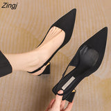 kamames Women Pumps Hot Sale Black High Heels Shoes Sandals Summer 2023 New Party Sexy Thick Mules Shoes Slippers Ladies Wedding Zapatos