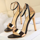 BIGTREE Shoes Pu Leather High Heels 2022 New Women Heels Sexy Stiletto Heels 11 Cm Party Shoes Color Matching Women Sandals