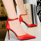 BIGTREE Shoes Green Blue Women Pumps Fashion Women Office Shoes Sexy High Heels Silk Stiletto Heels Women Sandals Plus Size 43