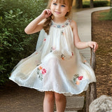 Charming Girls Sleeveless Tulle Dress - Summer Floral, Breathable Cotton, Perfect for Parties & Everyday Fun