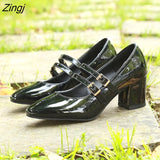 kamames Patent Leather Women Pumps Retro Thick High-heeled Female Pumps Square Heels Scalp Vintage Women Mary Jane Shoes