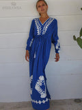 kamames Elegant Embroidered Kaftan Plus Size Belted Maxi Dress Tunic Summer Clothing For Women Beach Wear Tunic Long Dresses Q1364