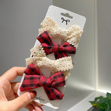 4 Pcs/set Cotton Linen Leopard Print Hair Bows With Clip For Girls Plaid Hair Clips Barrettes Hairpins Headwear Hair Accessories