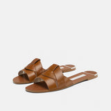 kamames Brand ZARZ Transparent Flat Slippers For Women 2022 Summer New Leather Cross Decoration Women's Sandals Woman Shoes Plus Size 41