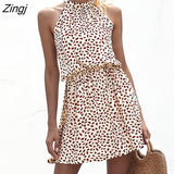 Zingj Street Summer Sexy Halter Floral Print mini Dress 2020 vintage sleeveless dress beach Casual party short Dress for Women