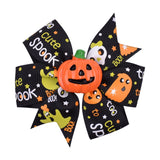 3.4 inchs Halloween Decoration Grosgrain Ribbon Hair Bows For Baby Girls Ghost Pumpkin Pinwheel Hair Clips Hair Accessories