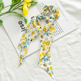 Korean Bow Long Ribbon Hair Scrunchie Chiffon Floral Print Sweet Elastic Hair Band Ponytail Hair Scarf Hair Tie Hair Accessories