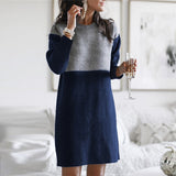 kamames Autumn Winter Round Neck Vintage Patchwork Knitting Dress Women Loose Casual Straight Dresses Robe Femme Vestidos De Fiesta