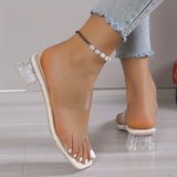 Women's Chunky Low Heels, Stylish Double Transparent Strap Pumps, Comfortable Square Toe Pumps