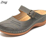 kamames New Women Flat Shoes Mules For Women PU Leather Round Head Sandals Closed Toe Sandals Women Slipper Non-slip Retro Shoes