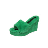 kamames Slope Heel Thick Low Slippers 2023 New Multicolor Casual Short Plush Women With Fashionable Woolen Shoes
