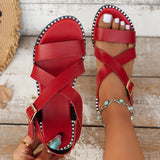 kamames New Large-Size Flat-Soled Sandals One-Word Buckle Fish Mouth Roman Shoes 46 Out Of Stock