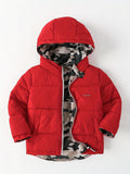 Boys' Winter Camo Coat: Reversible, Windproof Hooded Jacket - Warm, Durable & Stylish with Pockets