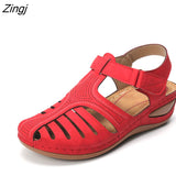 kamames Summer Leather Vintage Sandals Buckle Casual Sewing Women Shoes Female Ladies Platform Retro Sandalias Plus 35-44