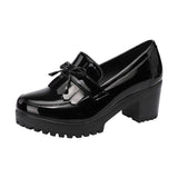 kamames And Autumn Lace-Up Small Leather Shoes Yinglun Style Thick Heels New Style Medium Heels Casual Large Size 40-43 Women's Shoes
