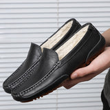 WOTTE Winter Warm Fur Loafers Mens Leather Handmade Driving Men Shoes Casual Italian Luxury Brand Loafers Shoes Man KOZLOV