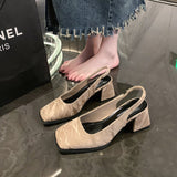 kamames Korean Version Square Head Thick-Heeled Baotou Sandals Women's Shoes 2024 Spring And Summer New Style Retro High-Heeled Shoes