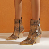 kamames Stone Print Zipper Ankle Boots Women Wedges High Heels Western Boots Pointed Toe Crystal Autumn Winter Woman Shoes