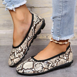 kamames New Ladies Loafers Fashion Women Shoes Retro Round Toe Snake Pattern Light Slip on Flat Casual Shoes Outdoor Walking Shoes