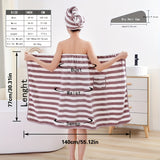 2pcs High Quality Striped Bath Towel Set, 1 Soft Cover Up Towel Skirt + 1 Super Absorbent Hair Drying Towel, Skin-friendly Shower Towel Set Gift, Bathroom Supplies, Home Supplies