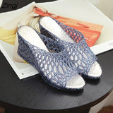 kamames Women Platform Slippers Bling Wedges 2023 Summer High Heel Shoes Woman Casual Jelly Shoes Cut-out Slip On Female Fashion Slides