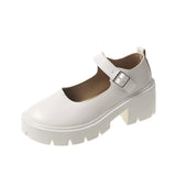 kamames kamames Leather Shoes New Spring 2023 British College Style Bright Leather High-Heeled Single Shoes Round Head Thick Soles Mary Jane Shoes