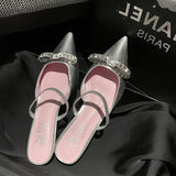 kamames kamames Powder ~ Huge Beauty! Laint Ered Pink Half Head Cool Slippers Women Wear Summer Silver Pointed Shoes