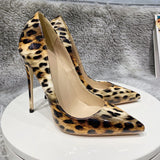 kamames Women New Leopard Patent Leather Pumps Pointed Toe 12cm Stiletto Ultra High Heel Sexy Ladies Party Shoes QP163 ROVICIYA