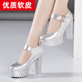 kamames High Heel 12Cm Cheongsam Model Catwalk Shoes Women's Thick Soles Waterproof Platform Silver Round Head Stage Performance Shoes Women's Singles Shoes