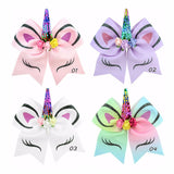 High Quality 1piece Bow With Cute Ear Design Elastic Band Ribbon Bow With Unicorn Horn Hair Accessories Rope 870