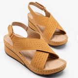kamames 2023 New Sandals Women's Slope Heel Stitches Breathable Velcro Hollowed-Out Large Size Women's Shoes