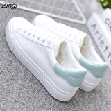 kamames Women White Flats Pu Soft Leather Sneakers Canvas Loafers Comfort Lace Up Casual Spring Woman Vulcanized Shoes Summer Mocassins