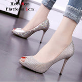 kamames Bling Sandals Women Shoes 2021 Gladiator High Heels 12CM Platform Sandals Pumps Peep Toe Ladies Shoes Party Bridal Wedding Shoes