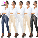 kamames Women Leggings Long Pencil Pants Elastic High Waist Drawstring Black Cargo Pants Party Ladies Trousers Streetwear Capris