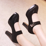 kamames Catwalk High Heels Women's Thick Heels Waterproof Table Pointed Black Work Shoes Velcro Women's Singles Shoes