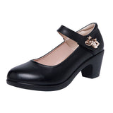 kamames 2023 Comfortable Medium-Heeled Round Head Large Size 40-43 Middle-Aged Leather Shoes Catwalk Cheongsam Single Shoes