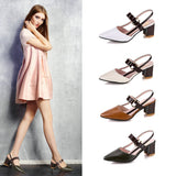 kamames Women's Summer 2024 New Korean Version Of Baotou Tip One-Word Buckle Roman Shoes Shallow Mouth Thick Heels Large Size
