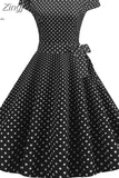 kamames Vintage Dress Women Polka Dot Elegant Short Sleeve A-Line Midi Party Dress Sundress Robe Rockabilly Vestidos