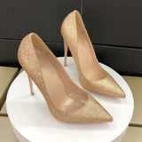 kamames Shallow pumps ladies 12cm high heels fashion pointed toe women's shoes party shoes Bling slip-on women pumps LF018 ROVICIYA