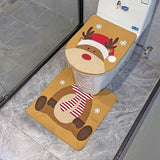 2-Piece Set Snowman Santa Claus Dwarf Christmas Toilet Seat Cover and Carpet Set - Seasonal Bathroom Decoration - Fun Xmas Gift Idea for Home Kit Accessories with Festive Design