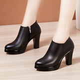 kamames Single Shoes Women's Thick Heels 2023 Autumn And Winter New Style High-Heeled Shoes English Style Velvet Large-Size Leather Shoes