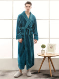 Comfy Men's Fleece Robe - Soft Solid Lapel One-Piece Kimono Night-Robe with Pocket, Lace-Up Design, Warm and Cozy for After Bath Relaxation