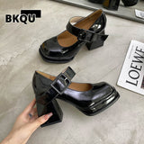 kamames New Gothic High-heeled Shoes Women Pumps Korean Version of The Wild Thick with Square Head Retro Mary Jane Women's Shoes