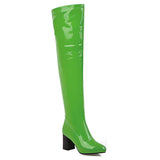 kamames Sgesvier Fashion Over the Knee Boots Women Orange Red Yellow Green Thigh High Boots Square High Heels Party Shoes Lady Plus Size
