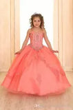 Coral Crystals Beaded Girls Pageant Dresses Sleeveless Lace Organza Flower Girl Dresses Corset Back Pageant Gowns For Teens BC2990